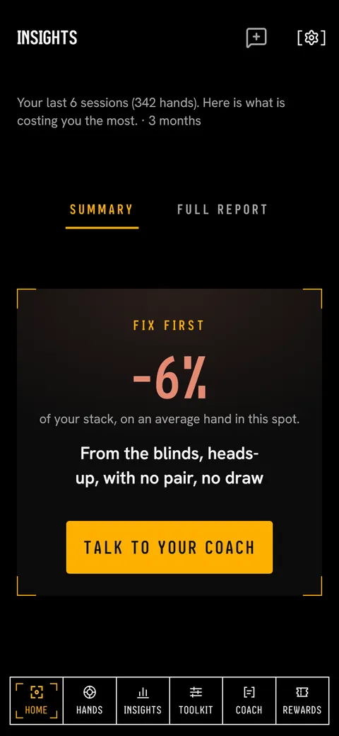 The insights screen showing the spot costing the most, priced as a share of the stack.